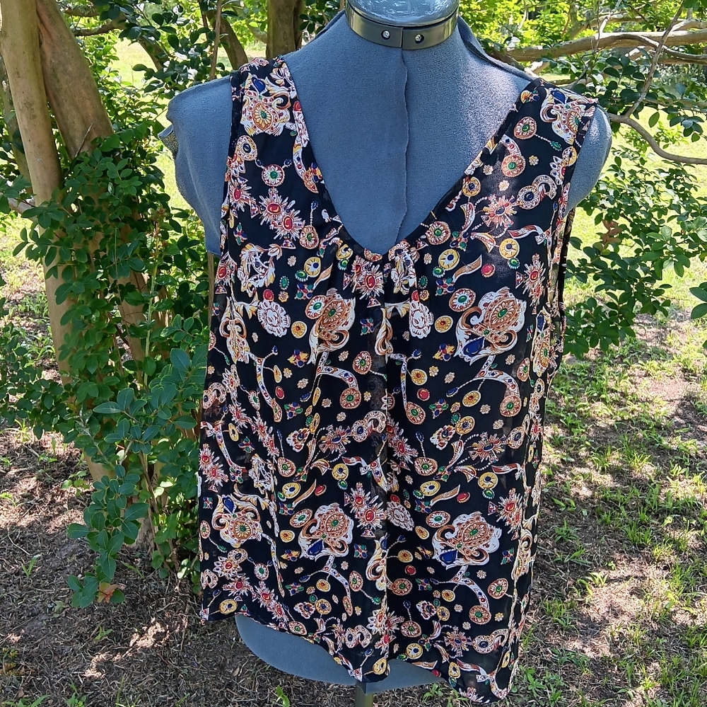 DOTS Sleeveless Sheer Top - Black and Multicolor XL